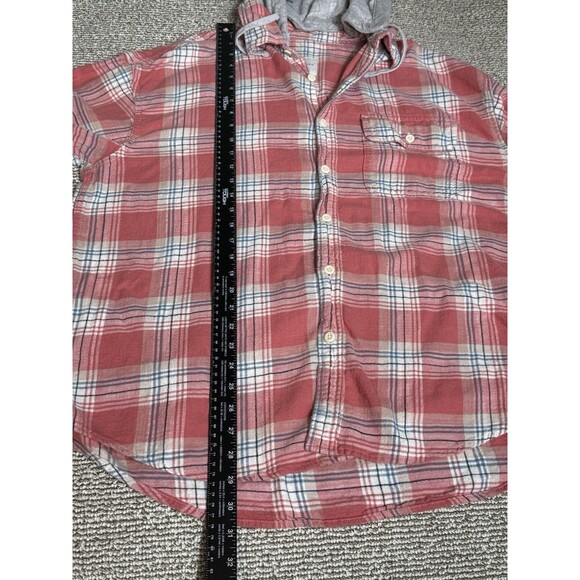American Eagle Super Soft Flannel Shacket Mens XL Hooded Red Plaid Cotton - Picture 7 of 7